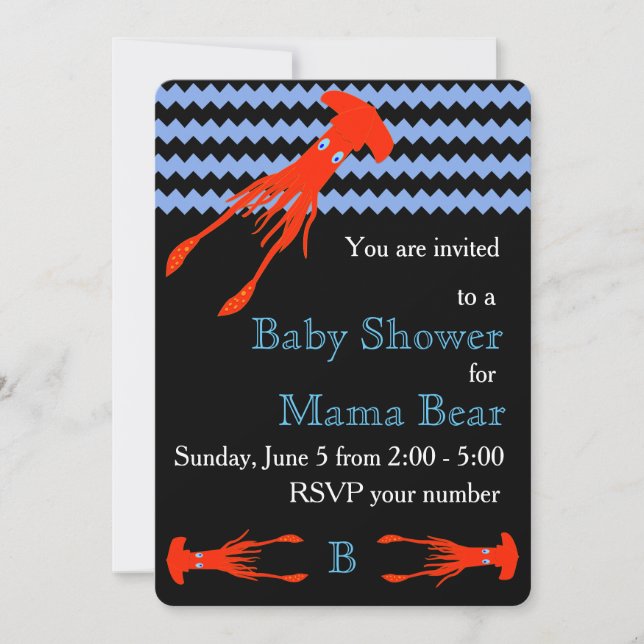 Invitation colossale de baby shower de calmar (Devant)