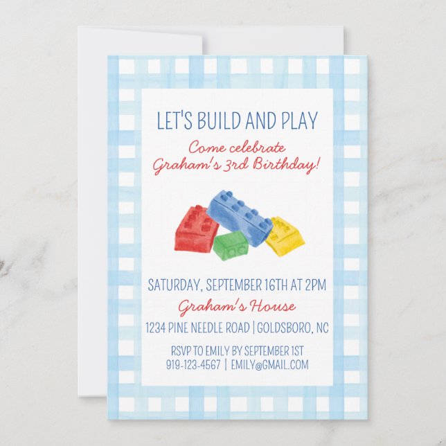 Invitation Colour Construire des briques Anniversaire Fête In (Devant)
