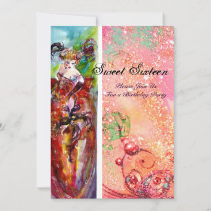 Invitation COLUMBINE, Sweet 16 Masquerade Party, or rose