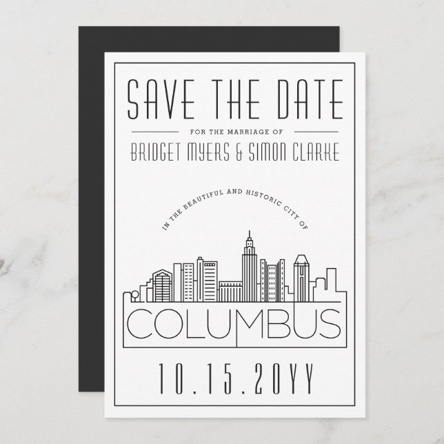 Invitation Columbus décoration de mariage style Skyline Save  (Devant / Derrière)