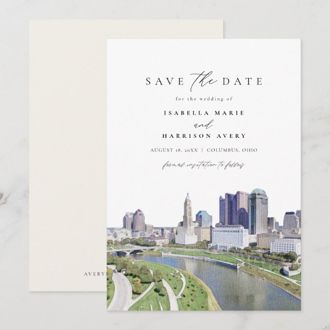 Invitation COLUMBUS OHIO Skyline Enregistrer la date Invitati (Devant / Derrière)