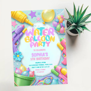 Invitation Combat de Ballons d'Eau Filles 7ème Anniversaire