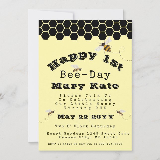 Invitation Combe de miel jaune et noir 1er anniversaire Abeil (Devant)