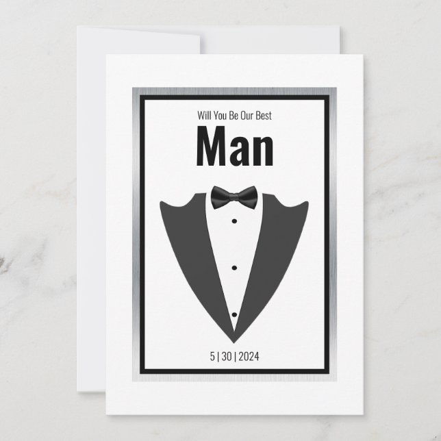 Invitation Combinaison Tuxedo et cravate arc en noir et blanc (Devant)
