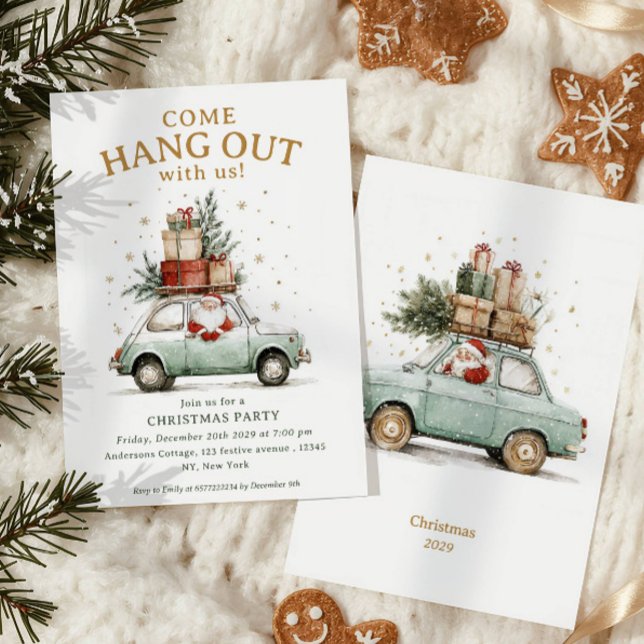 Invitation Come hang out Whimsical Santa car Christmas Party (Créateur téléchargé)
