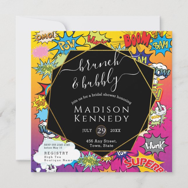 Invitation Comic Pop Art 💥 🎨 Wedding shower de brunch (Devant)