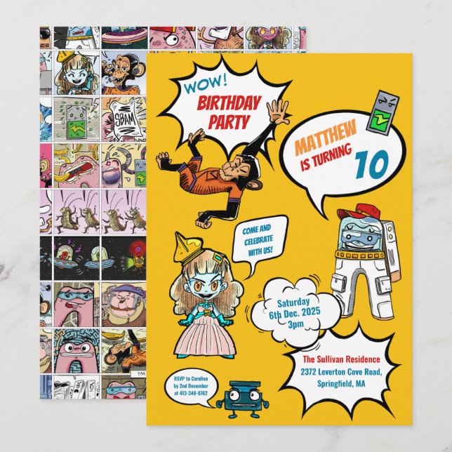 Invitation Comics Cool Superhero Party Anniversaire Invitatio (Devant / Derrière)