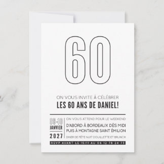 Invitation COMMANDE PERSONNALISÉE Fête d'anniversaire des 60