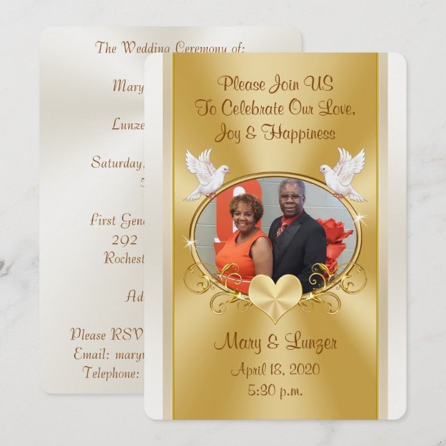 Invitation Commande personnalisée pour Mosley Mariage Gold et (Devant / Derrière)