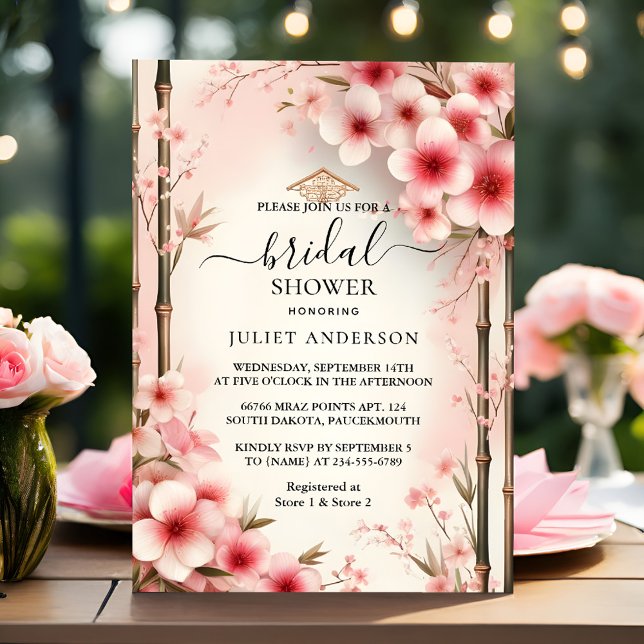 Invitation Comme Bamboo rose Sakura cerise Fête des mariées d (Créateur téléchargé)
