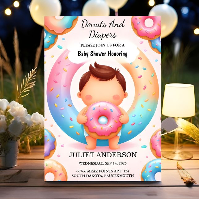 Invitation Comme Dreams Bleu Rose Donuts Et Diapers Baby show (Créateur téléchargé)