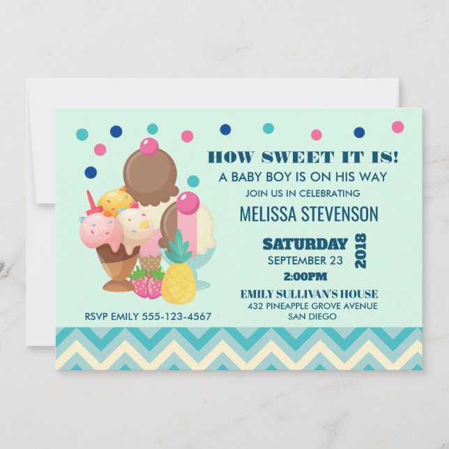 Invitation Comme il est doux Baby shower de crème glacée (Devant)