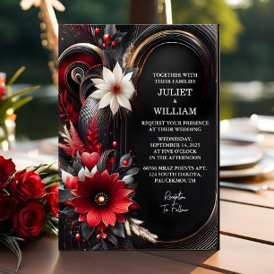 Invitation Comme Ruby épais Claret Blanc Coeur Rouge Noir Mar