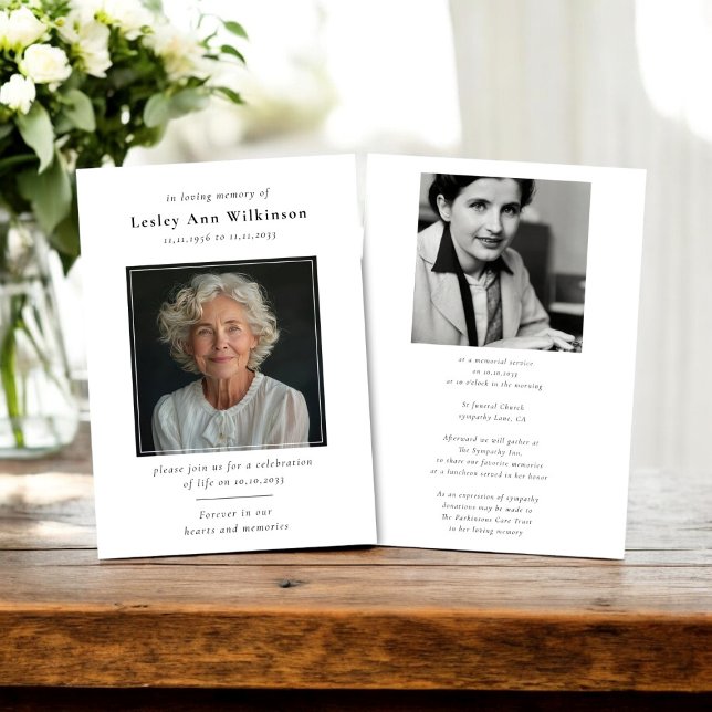Invitation commémoration funéraire sympathie Célébration de l (modern simple minimalistic funeral memorial invitation with two photos for a treasured keepsake)