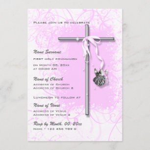 Invitation Commémoration religieuse du baptême rose