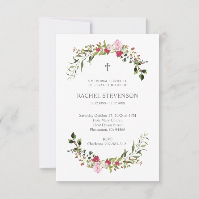 Invitation Commemorative In memoriam Floral in Pink & Red (Devant)