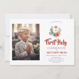 Invitation Communion catholique florale minimaliste