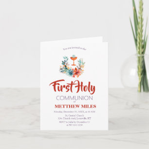 Invitation Communion catholique florale minimaliste