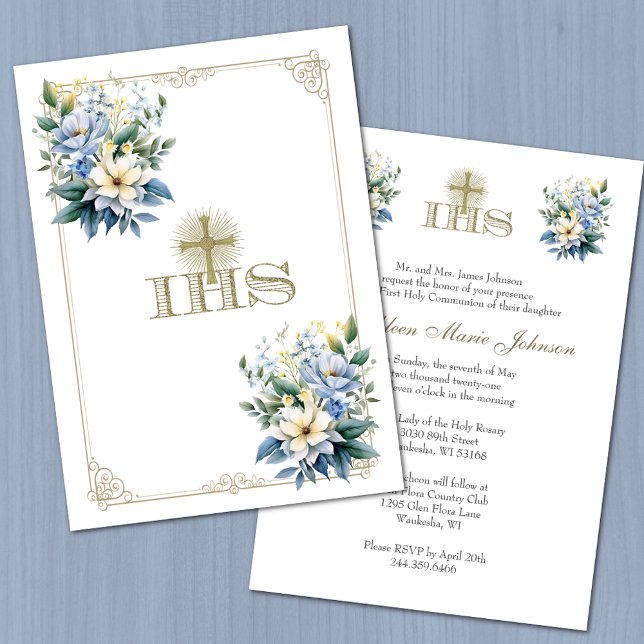 Invitation Communion catholique traditionnelle florale (Créateur téléchargé)