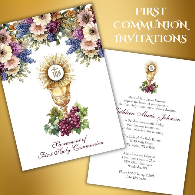 Invitation Communion catholique traditionnelle florale (Créateur téléchargé)