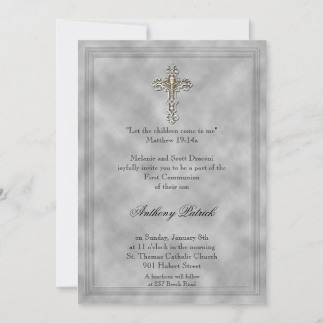 Invitation Communion croisée argentée (Devant)