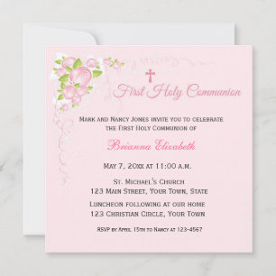 Invitation Communion de bouquet de rose de rose première