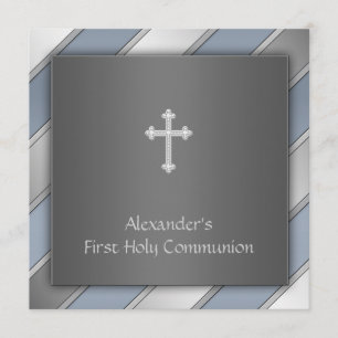 Invitation Communion de garçons de rayure bleue première