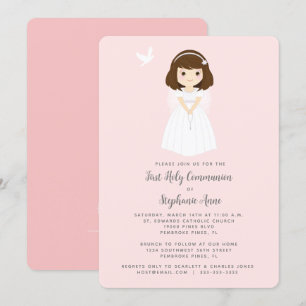 Invitation Communion Dove Brunette Girl