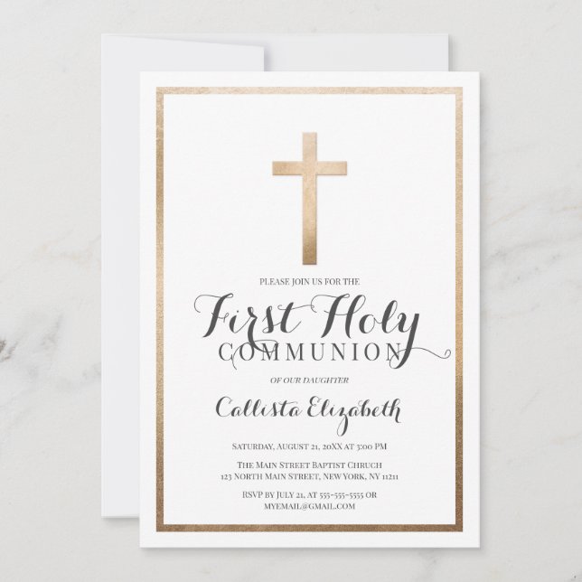 Invitation Communion frontalière simple en or blanc moderne (Devant)