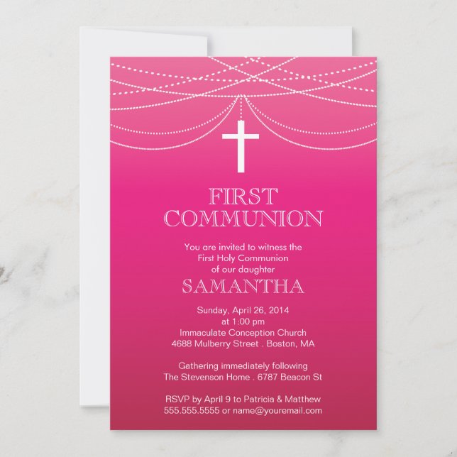 Invitation Communion moderne Pink Ombre Garland (Devant)
