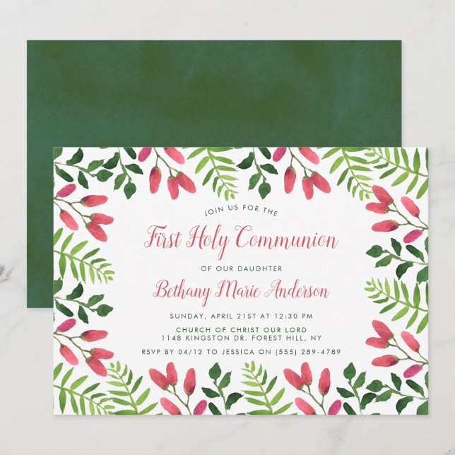 Invitation Communion Ou Confirmation De La Fleur De Printemps (Devant / Derrière)