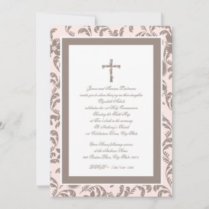 Invitation Communion rose douce et Brown