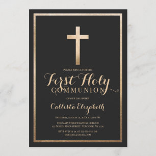Invitation Communion simple Noir Noir moderne