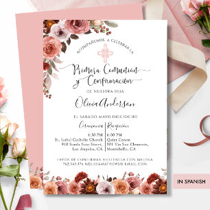 Invitation Communion solennelle & Confirmation Fleurs en espa
