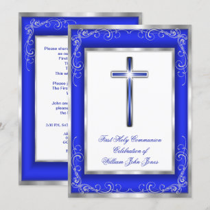 Invitation Communion solennelle garçons croix bleu royal arge