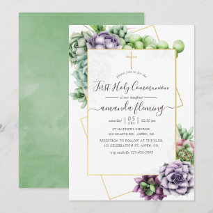 Invitation Communion solennelle géométrique succulente aquare
