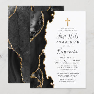 Invitation Communion solennelle paillettes or Agate noire