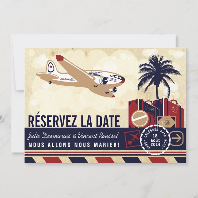 Invitation Compagnie aérienne Mariage de Destination Réservez (Devant)