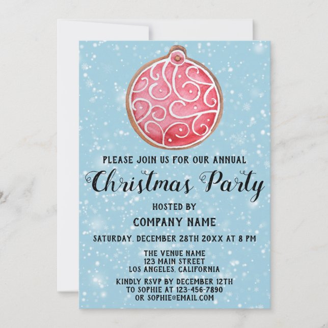 Invitation Compagnie Fête Noël Fête Rouge Ball Ball Bleu Neig (Devant)