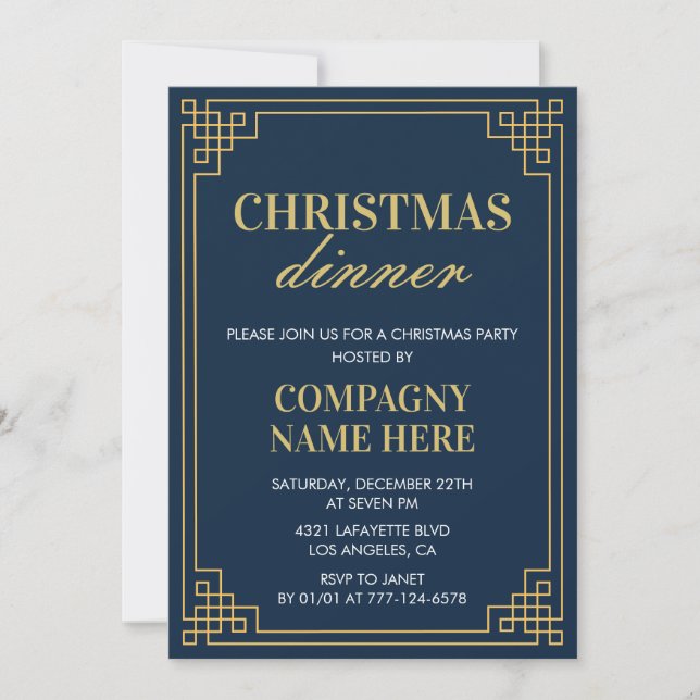 Invitation Compagnie Noël Dîner de fête Marine Gold (Devant)