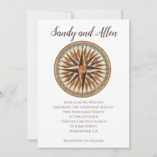 Invitation Compas Nautique Vintage Mariage Personnalisé