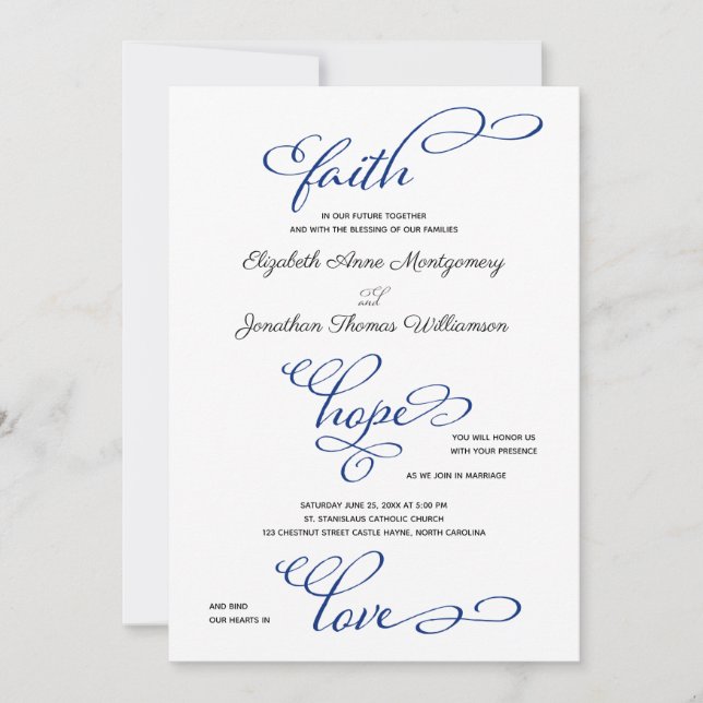Invitation Compas Rose Faith Hope Love Script Mariage (Devant)