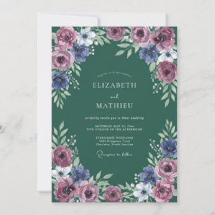 Invitation Composition Florale Bleu Mauve Mariage