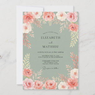 Invitation Composition florale de corail Romance Mariage