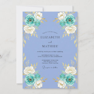 Invitation Composition florale de teinte sarcelle pour mariag