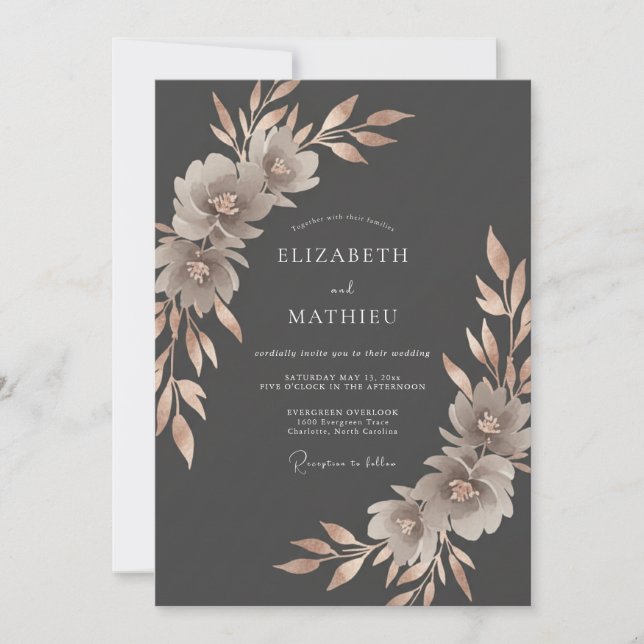 Invitation Composition Florale Grise Mariage (Devant)
