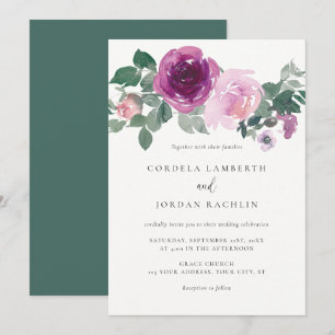 Invitation Composition florale Magenta Blush Mariage ivoire