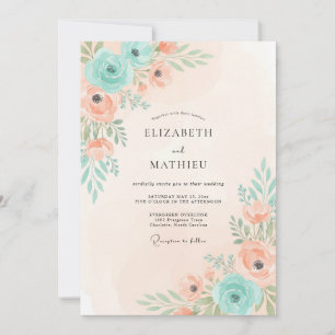 Invitation Composition florale mariage pêche et menthe