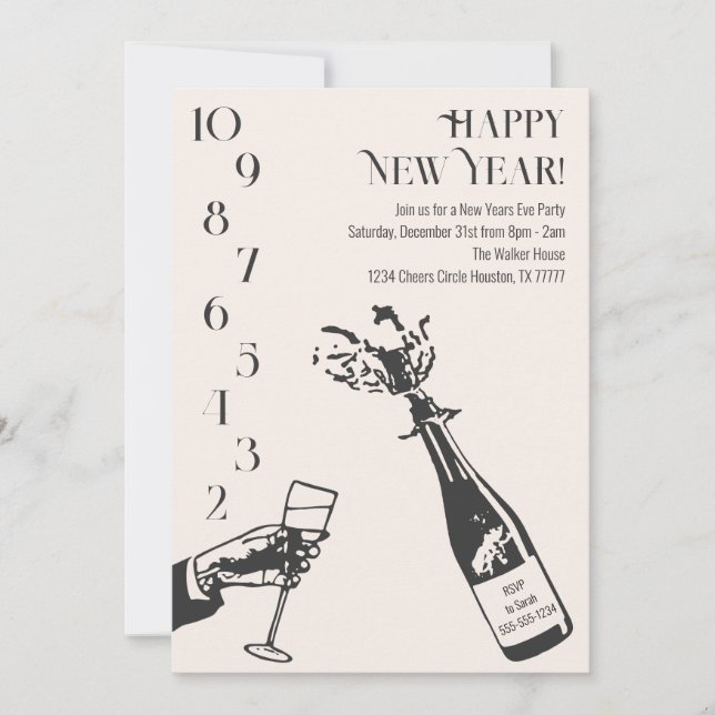 Invitation Compte à rebours du Nouvel An Fête Champagne (Devant)