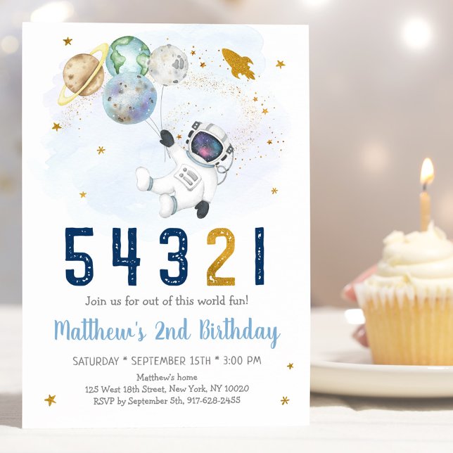 Invitation Compte à rebours spatial astronaute 2e anniversair (Créateur téléchargé)